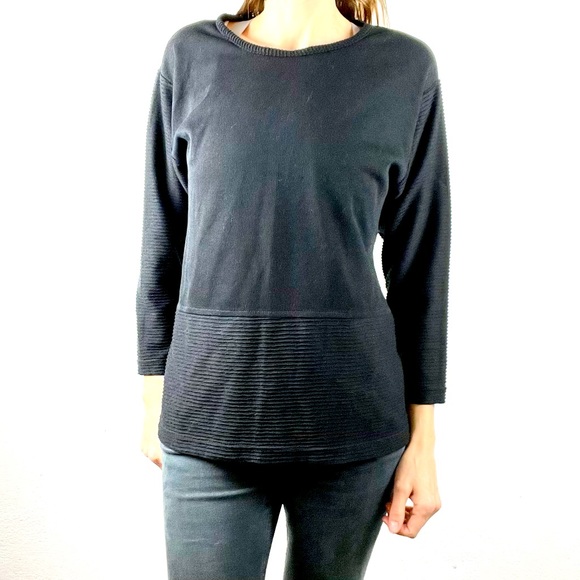 CASUAL AGENDA | VINTAGE 90s 🖤 Ribbed Thin 3/4 Sleeves Sweater Top - Picture 2 of 11